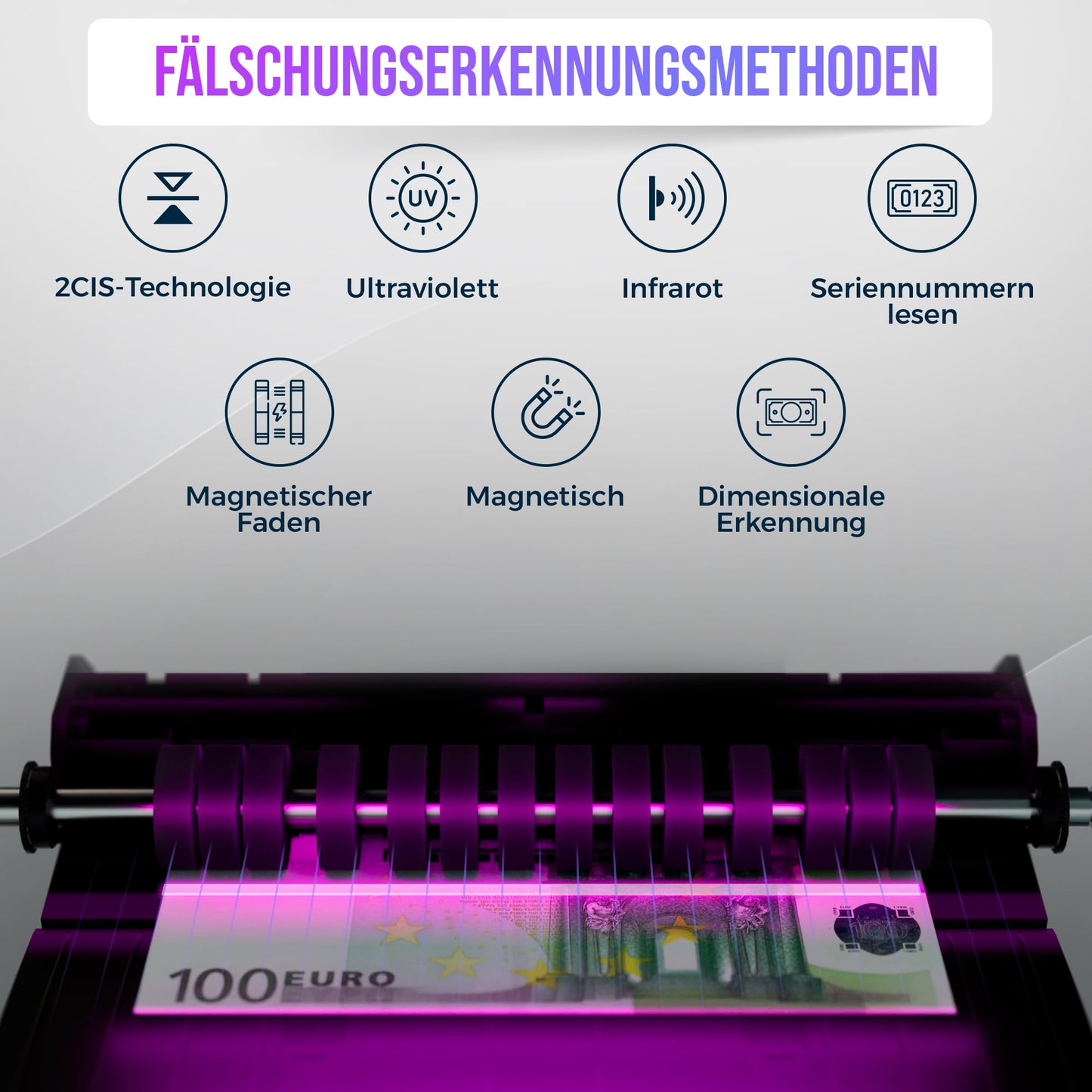 Notenfix MV-550 Geldzählmaschine für gemischte Geldscheine Falschgelddetektor UV MG IR 2CIS exakt EUR USD GBP SEK CHF Banknotenzähler