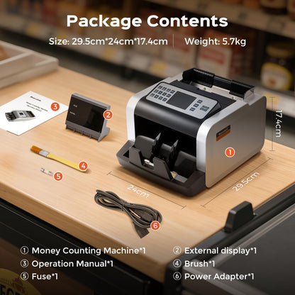 Notenfix Geldzählmaschine Wertzählung gemischte EUR Banknoten UV MG IR Falschgelderkennung 1000 Scheine min professioneller Banknotenzähler mit externem Display