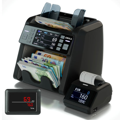 Notenfix MV-550 Geldzählmaschine für gemischte Geldscheine mit Falschgelddetektor UV MG IR 2CIS exakt EUR USD GBP SEK CHF inkl Printer Bundle