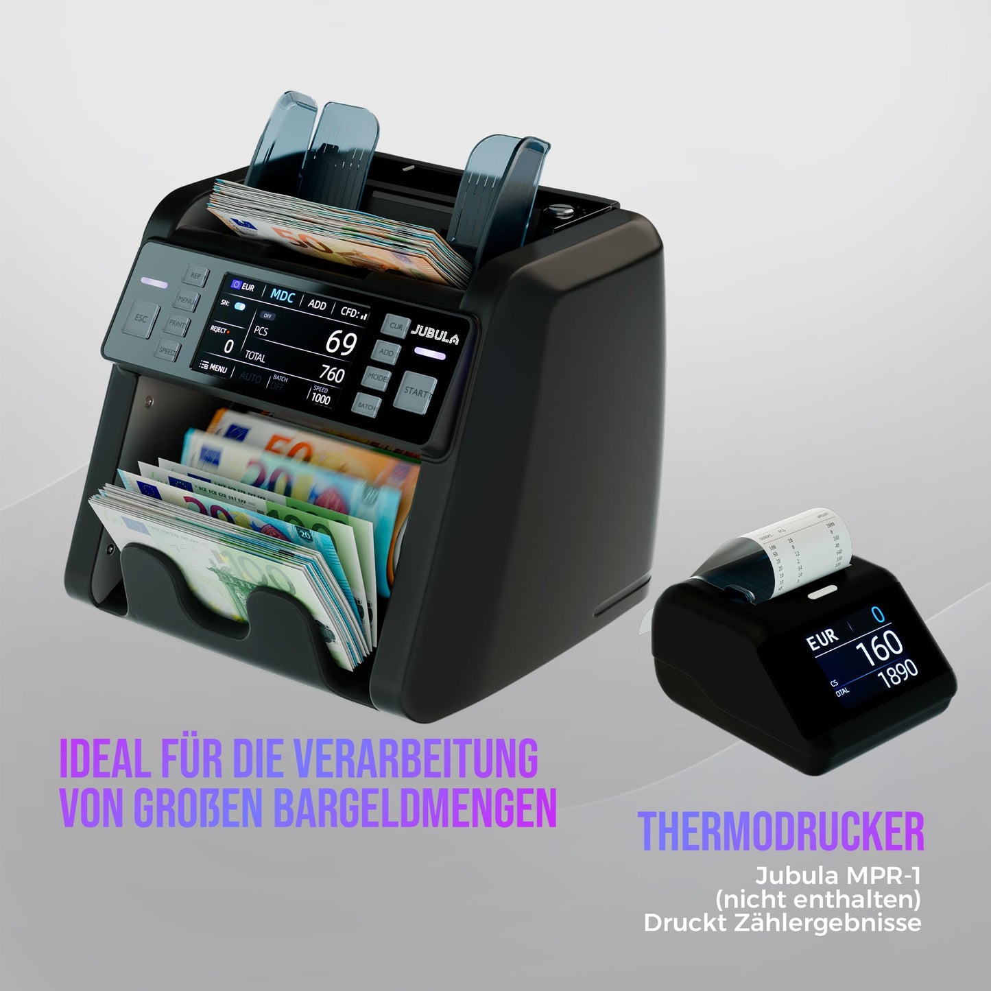 Notenfix MV-550 Geldzählmaschine für gemischte Geldscheine Falschgelddetektor UV MG IR 2CIS exakt EUR USD GBP SEK CHF Banknotenzähler