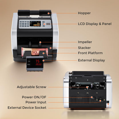 Notenfix Geldzählmaschine Wertzählung gemischte EUR Banknoten UV MG IR Falschgelderkennung 1000 Scheine min professioneller Banknotenzähler mit externem Display
