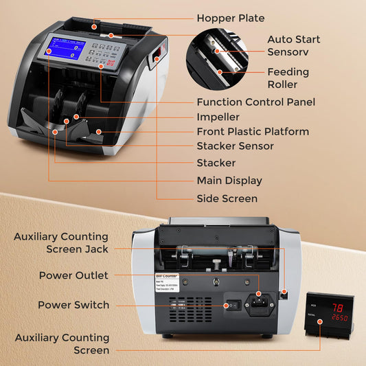 Notenfix Geldzählmaschine Wertzähler für sortierte Banknoten UV IR MG Falschgelderkennung 1000 Scheine min Touchscreen Geldzähler Mischbeträge nicht zählbar