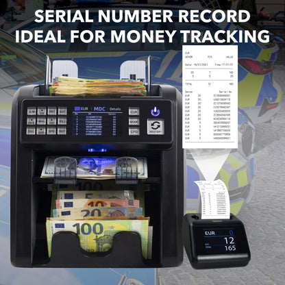 Notenfix MV-600 Banknotenzähler Bundle mit MPR-1 Drucker Banknotensortierer für gemischte Scheine UV MG IR 2CIS exakt EUR USD GBP SEK CHF