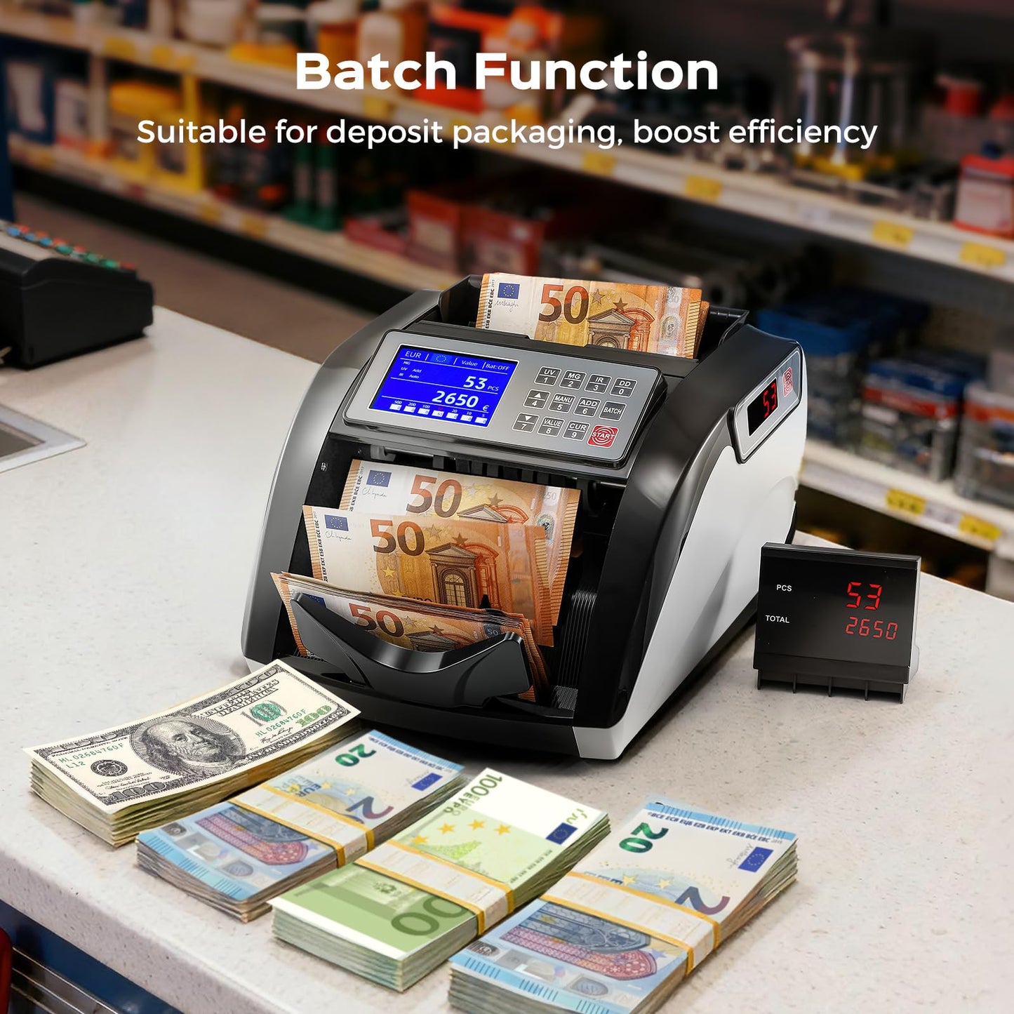 Notenfix Geldzählmaschine Wertzähler für sortierte Banknoten UV IR MG Falschgelderkennung 1000 Scheine min Touchscreen Geldzähler Mischbeträge nicht zählbar