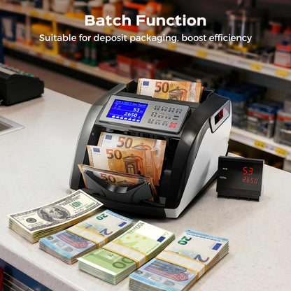 Notenfix Geldzählmaschine Wertzähler für sortierte Banknoten UV IR MG Falschgelderkennung 1000 Scheine min Touchscreen Geldzähler Mischbeträge nicht zählbar