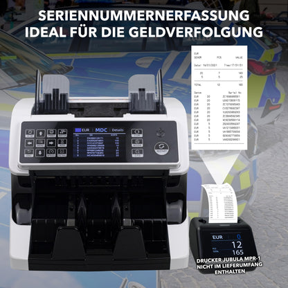 Notenfix MV-500 Geldzählmaschine für gemischte Geldscheine mit Falschgelddetektor UV MG IR 2CIS exakt EUR USD GBP SEK CHF Banknotenzähler Geldzähler