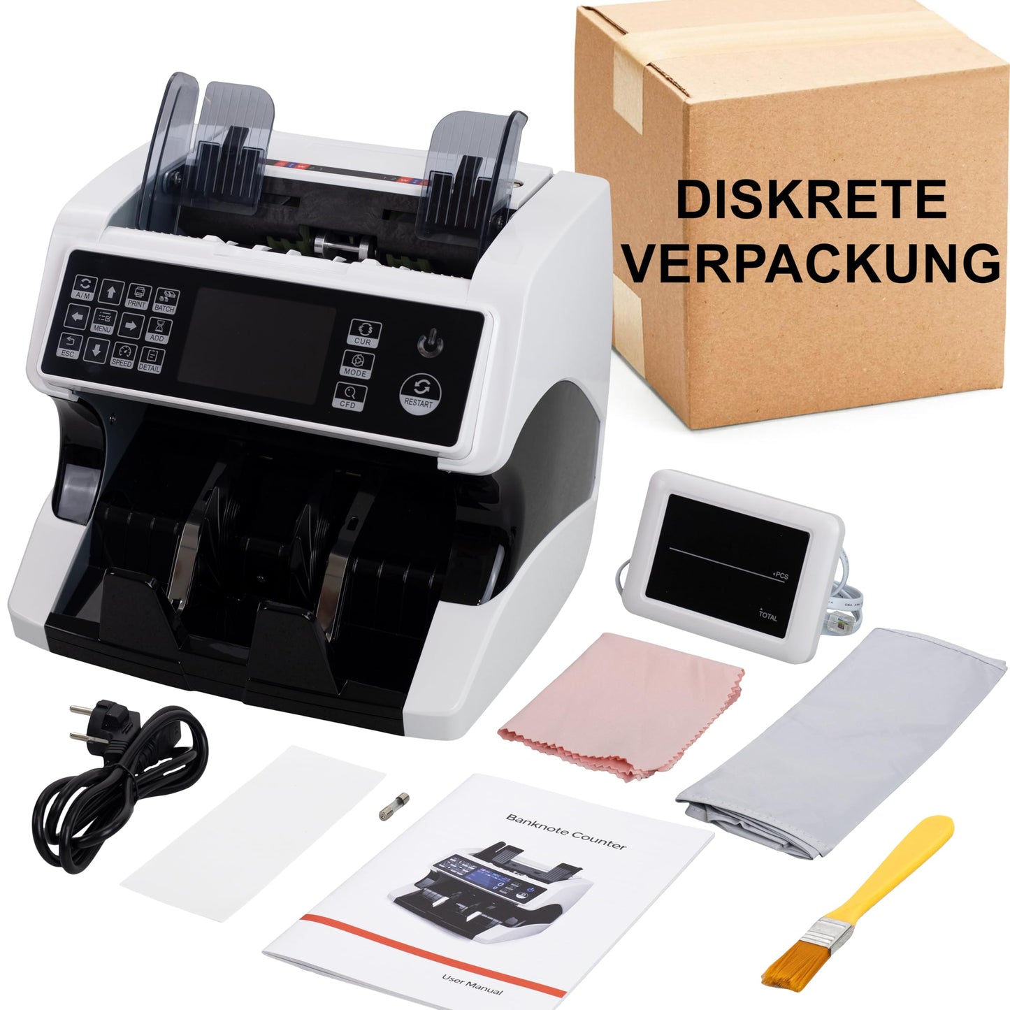 Notenfix MV-500 Geldzählmaschine für gemischte Geldscheine mit Falschgelddetektor UV MG IR 2CIS exakt EUR USD GBP SEK CHF Banknotenzähler Geldzähler