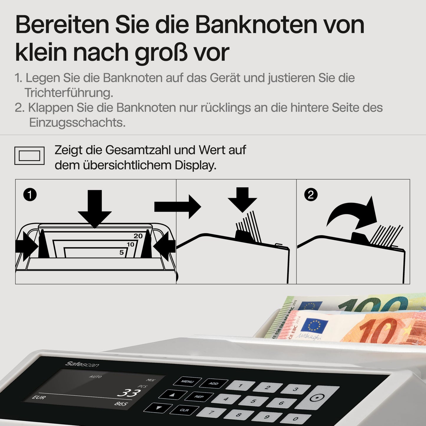 Notenfix 2465-S Geldzählmaschine Wertzählung gemischte EUR Banknoten Banknotenzähler 7 fache Echtheitsprüfung zählt sortierte Banknoten aller Währungen