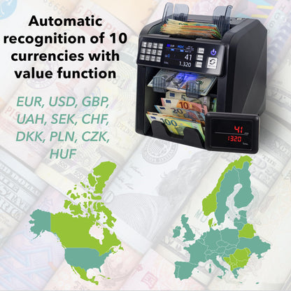 Notenfix MV-600 Banknotenzähler Bundle mit MPR-1 Drucker Banknotensortierer für gemischte Scheine UV MG IR 2CIS exakt EUR USD GBP SEK CHF