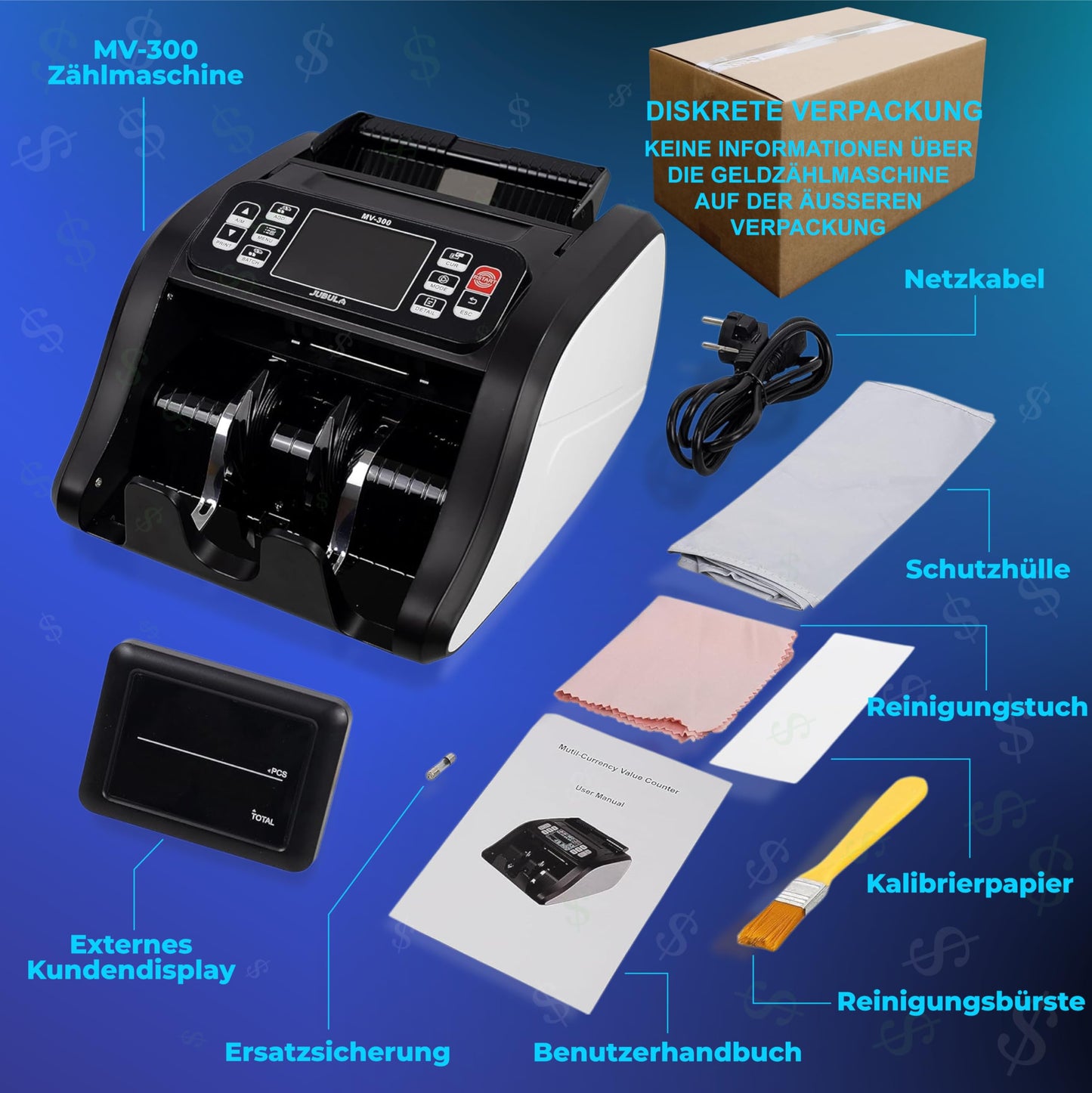 Notenfix MV-300 Geldzählmaschine für gemischte Geldscheine UV MG MT IR sicher exakt EUR USD GBP Banknotenzähler Geldzähler Banknotenzählmaschine