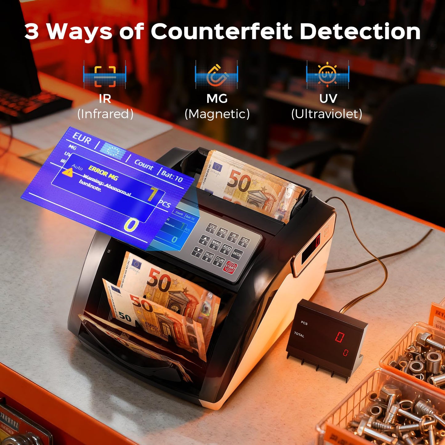 Notenfix Geldzählmaschine Wertzähler für sortierte Banknoten UV IR MG Falschgelderkennung 1000 Scheine min Touchscreen Geldzähler Mischbeträge nicht zählbar