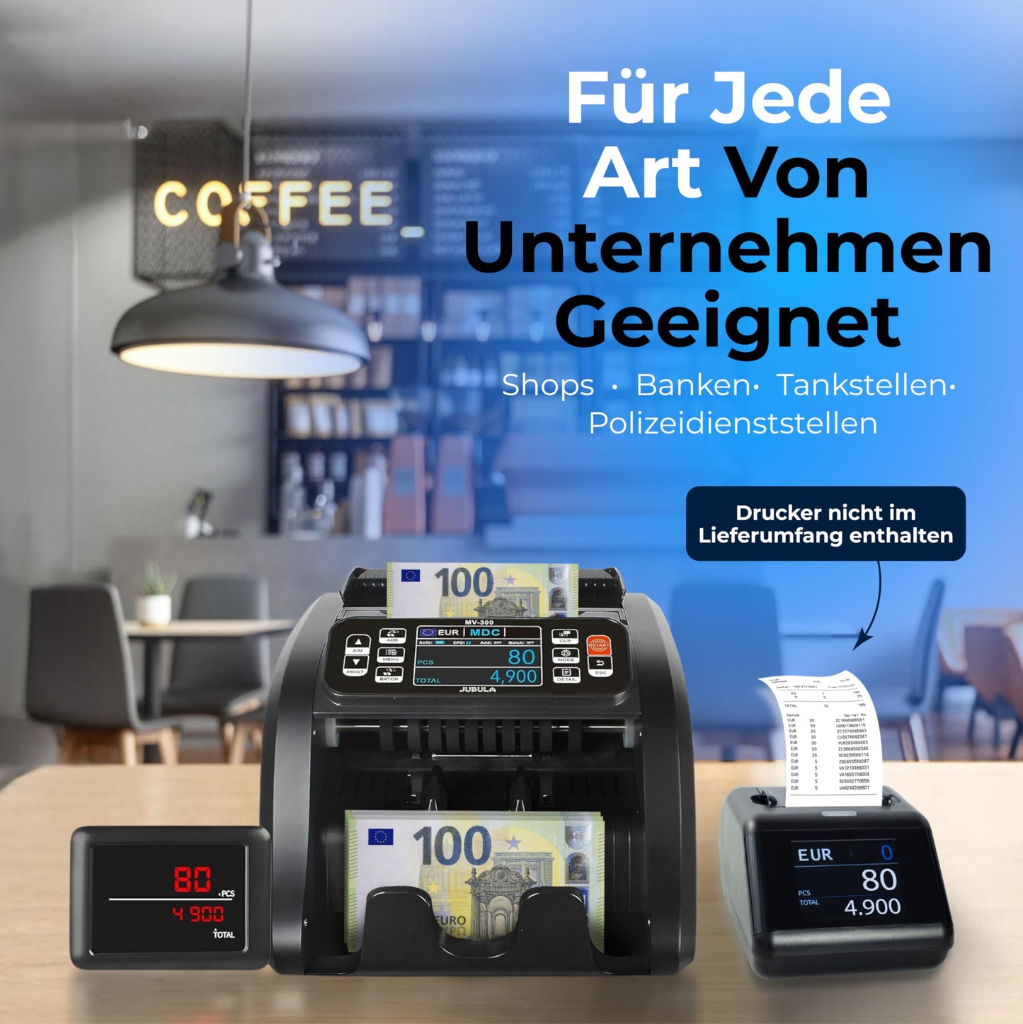 Notenfix MV-300 Geldzählmaschine für gemischte Geldscheine UV MG MT IR sicher exakt EUR USD GBP Banknotenzähler Geldzähler Banknotenzählmaschine