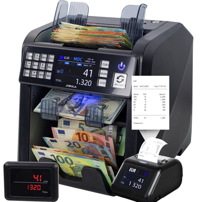 Notenfix MV-600 Banknotenzähler Bundle mit MPR-1 Drucker Banknotensortierer für gemischte Scheine UV MG IR 2CIS exakt EUR USD GBP SEK CHF