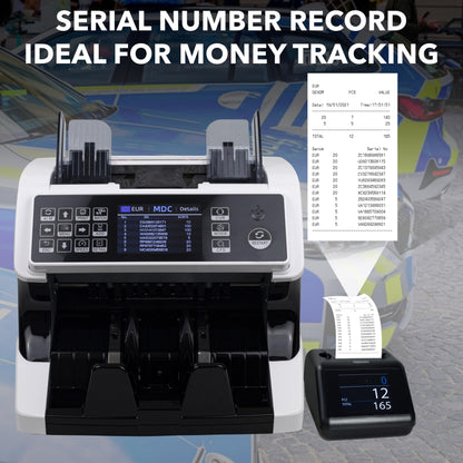 Notenfix MV-500 Geldzählmaschine Bundle mit MPR-1 Drucker UV MG IR 2CIS für gemischte Geldscheine EUR USD GBP Banknotenzähler Geldzähler