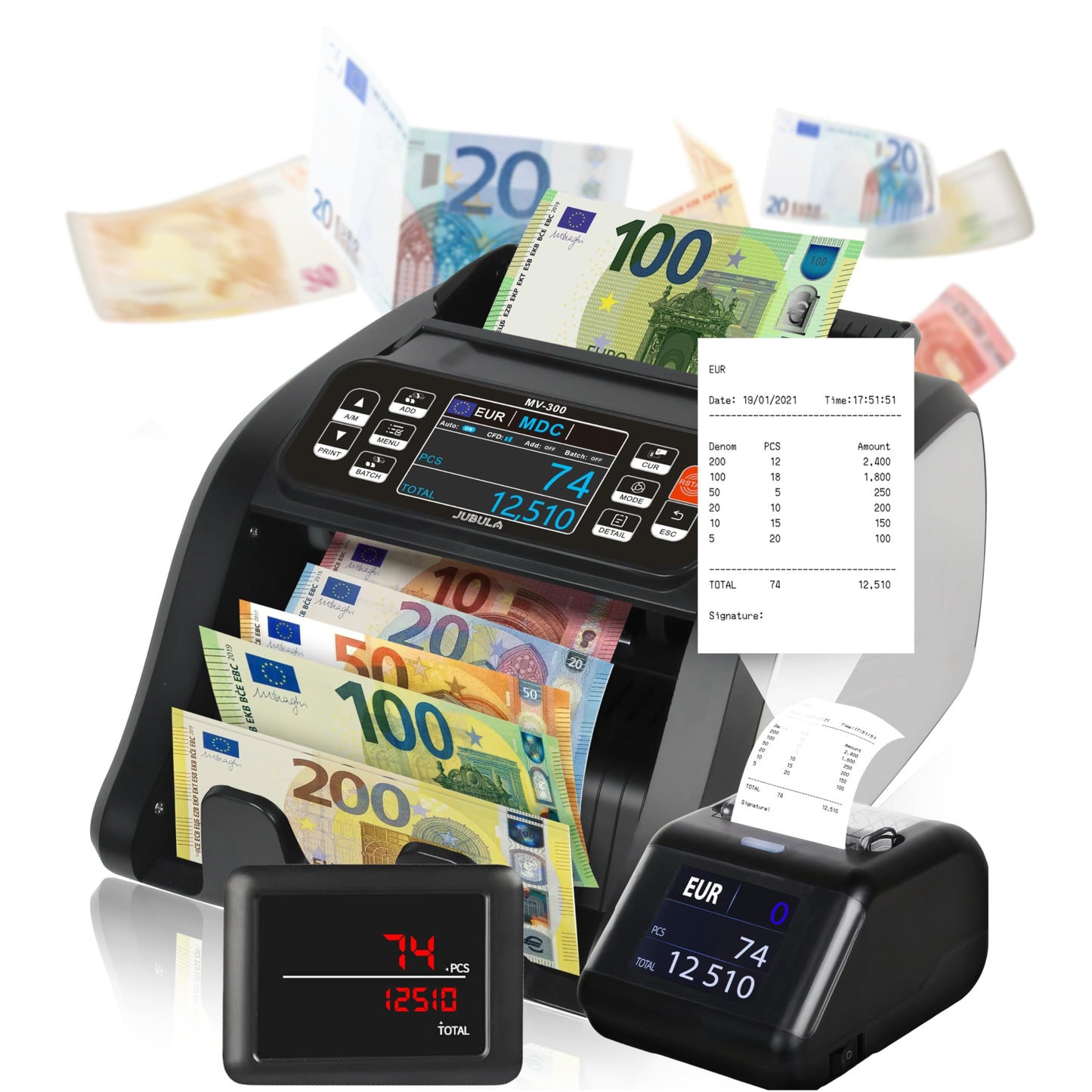 Notenfix MV-300 Geldzählmaschine für gemischte Geldscheine Bundle mit MPR-1 Drucker UV MG MT IR exakt EUR USD GBP Banknotenzähler Geldzähler