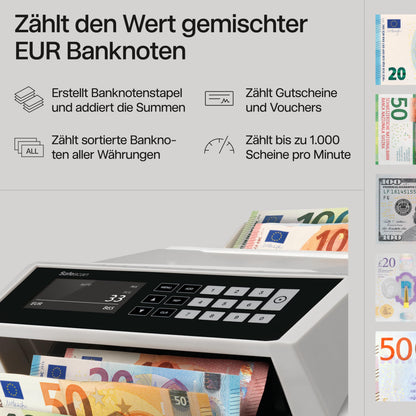 Notenfix 2465-S Geldzählmaschine Wertzählung gemischte EUR Banknoten Banknotenzähler 7 fache Echtheitsprüfung zählt sortierte Banknoten aller Währungen