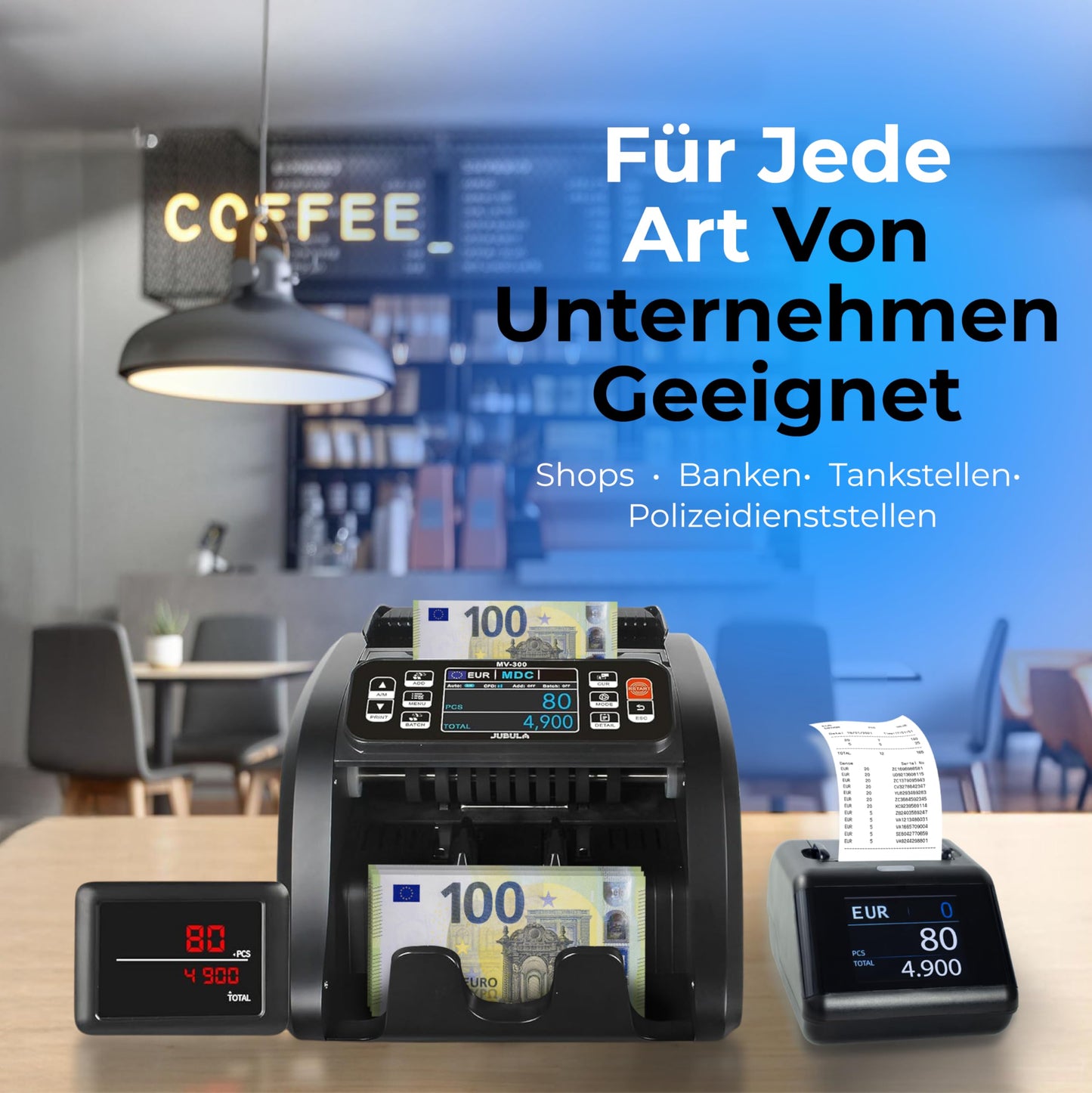 Notenfix MV-300 Geldzählmaschine für gemischte Geldscheine Bundle mit MPR-1 Drucker UV MG MT IR exakt EUR USD GBP Banknotenzähler Geldzähler