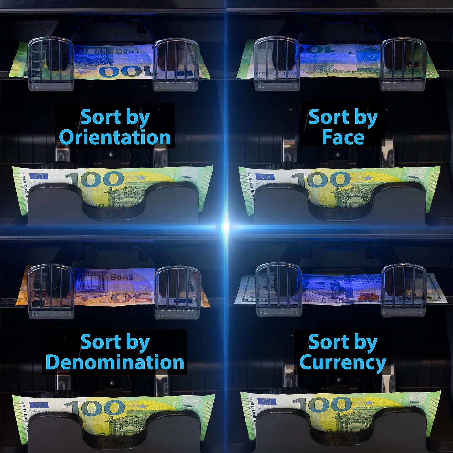 Notenfix MV-600 Banknotenzähler Bundle mit MPR-1 Drucker Banknotensortierer für gemischte Scheine UV MG IR 2CIS exakt EUR USD GBP SEK CHF